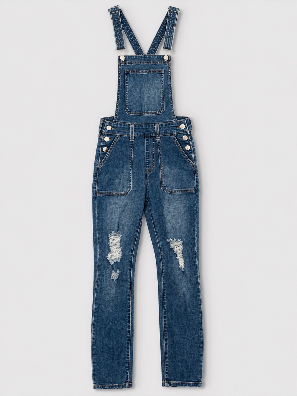 GUESS Size 25 Distressed Denim Overalls Blue Jean Bib Straight Leg
